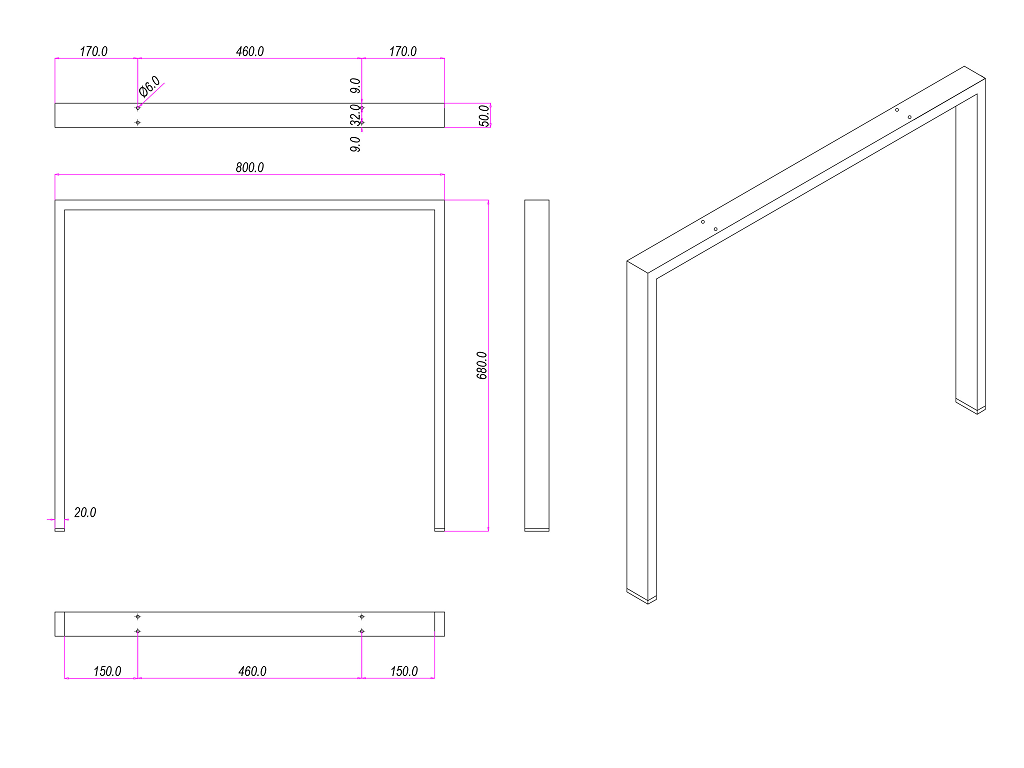 Gamba Fissa di Supporto Centrale mm.50x20 per Guida Tavolo Consolle Acciaio Grigio - immagine 3